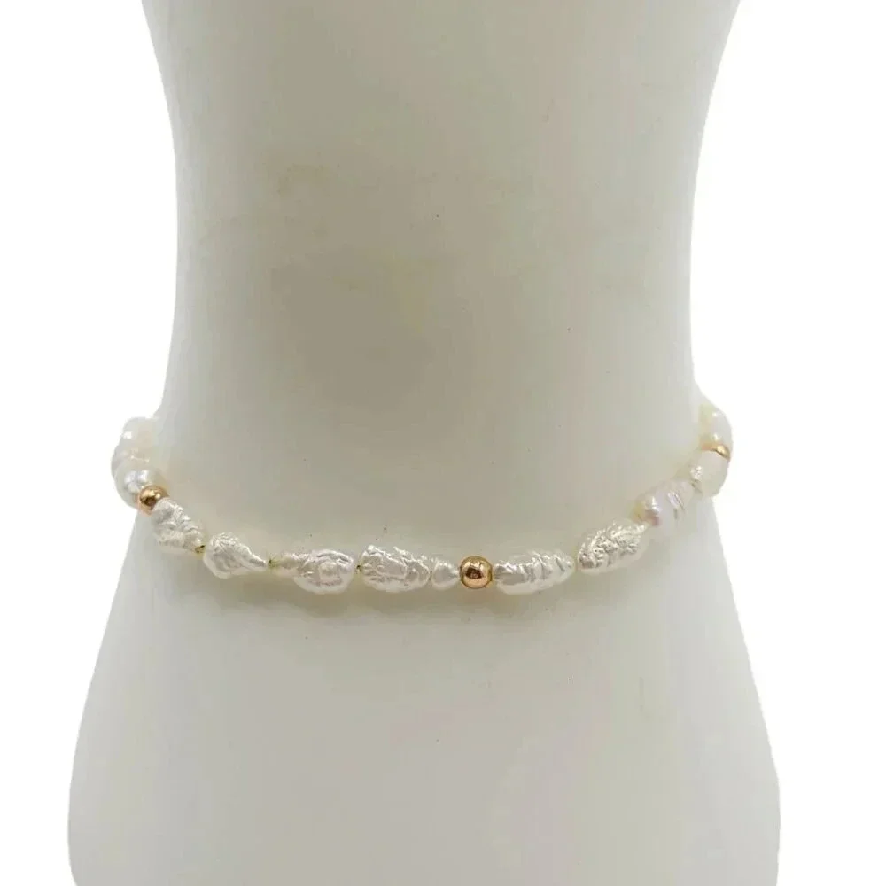 14k Gold Filled Saltwater Pearl Gold Tone Spacer Bangle Bracelet Vintage